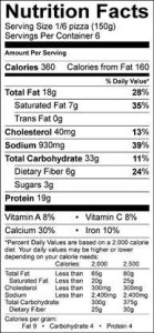 pizza nutrition information